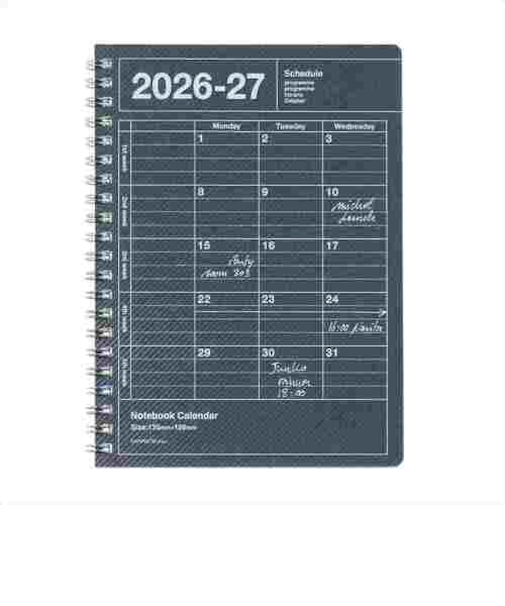 【2026年4月始まり】　マークス（MARK'S）　ノートブックカレンダー　Ｓ　縦型　マンスリーブロック　26SDR-NB11-BK　ブラック　月曜始まり