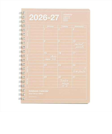 【2026年4月始まり】　マークス（MARK'S）　ノートブックカレンダー　Ｓ　縦型　マンスリーブロック　26SDR-NB11-BR　ブラウン　月曜始まり