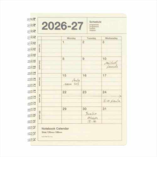 【2026年4月始まり】　マークス（MARK'S）　ノートブックカレンダー　Ｓ　縦型　マンスリーブロック　26SDR-NB11-IV　アイボリー　月曜始まり