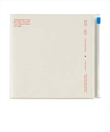 【2026年3月始まり】　マークス（MARK'S）　クリアスライドジッパー　Square148　ウィークリーブロック　26SDR-SB03-IV　アイボリー　月