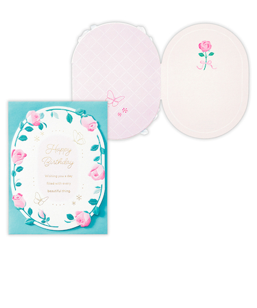 ホールマーク（Hallmark）　二つ折りカード　誕生お祝い　ダイカット　ローズフレーム