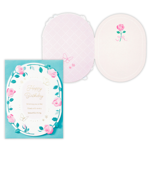 ホールマーク（Hallmark）　二つ折りカード　誕生お祝い　ダイカット　ローズフレーム