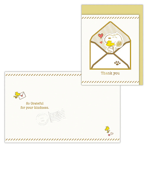 ホールマーク（Hallmark）　二つ折りミニカード　ありがとう　スヌーピー　手紙からハグ