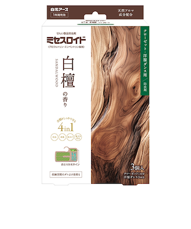 白元アース　ミセスロイド　クローゼット・洋服ダンス用　1年防虫　白檀の香り　3個入