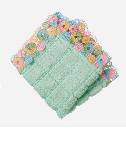 近沢レース店　シーズンタオルハンカチ　ドーナツ　グリーン