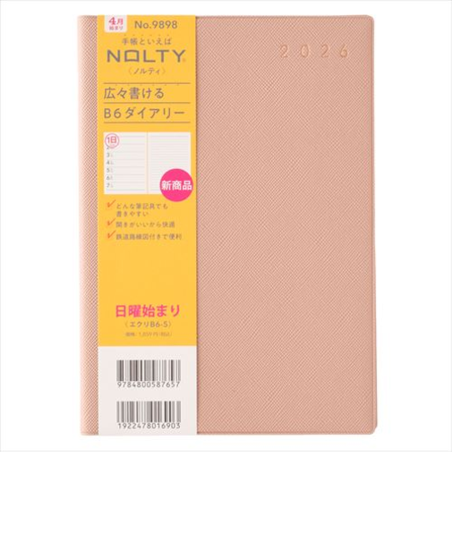 【2026年3月始まり】　ノルティ（NOLTY）　エクリ　B6　ウィークリーレフト　9898　ピンクベージュ　日曜始まり