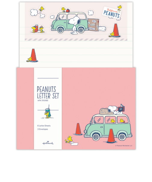ホールマーク（Hallmark）　レターセット　スヌーピー　Let’s　have　a　HAPPY　OURNEY　843663　ピンク　車