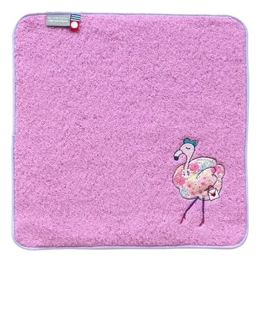 アミカ（AMICA）　アップリケ　ハンカチ　（パッケージ仕様）　買い物するフラミンゴ