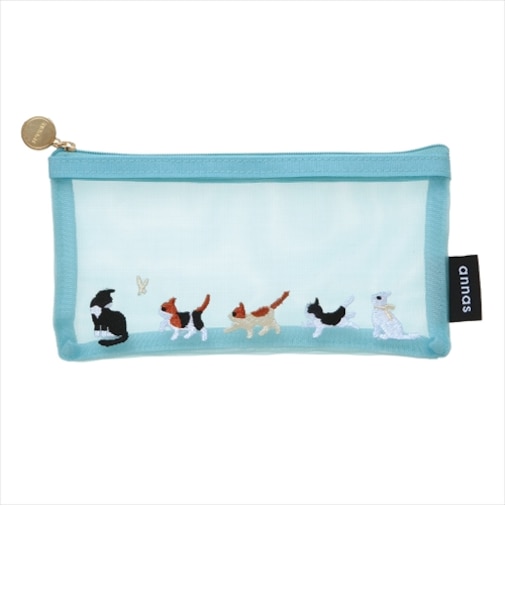 学研ステイフル　アンナス（annas）　刺繍メッシュペンポーチ　H14062　ネコ