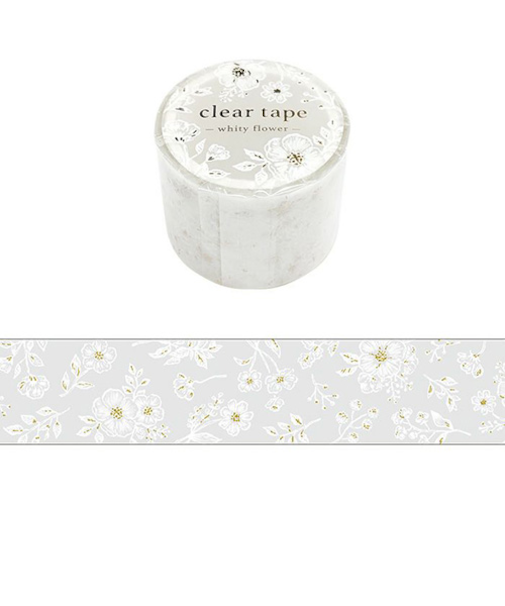 マインドウェイブ　クリアテープ　箔押し　30mm幅　95419　whity　flower