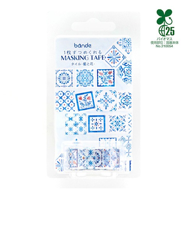 バンデ（bande）　タイル　BDA812　藍と花