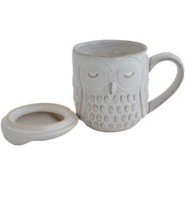 ビスク（BISQUE）　森フクロウ　蓋付きマグ　オフホワイト