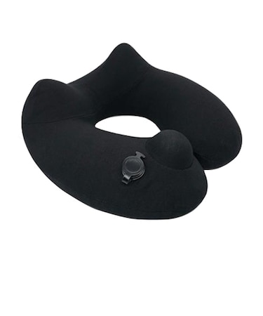 トラベルモール　インフレータブルポンプネックピロー　フード付き　ブラック