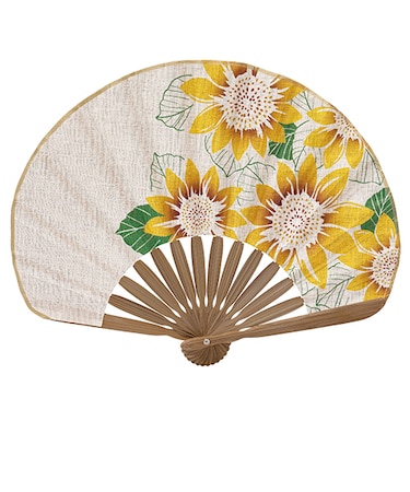 山二　婦人布扇子　ひまわりセット　1024S　ベージュ