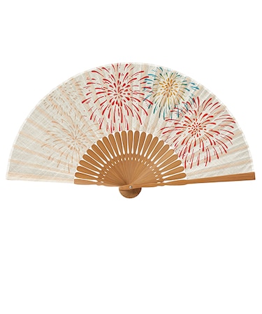 山二　婦人布扇子セット　夏あかりセット　1083S　生成