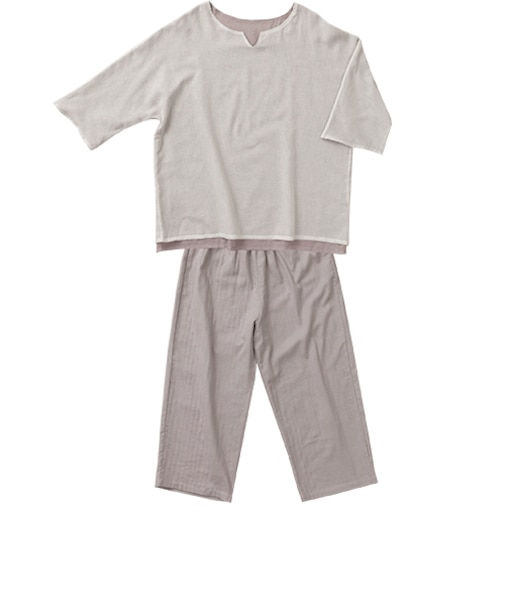 わさらふ（wasaraf）　和さらし2枚重ねガーゼパジャマ　レディース　M　セピア