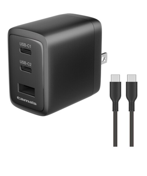 多摩電子工業　PD45W　コンセントチャージャーC2＋A　CtoCケーブル付き　ブラック