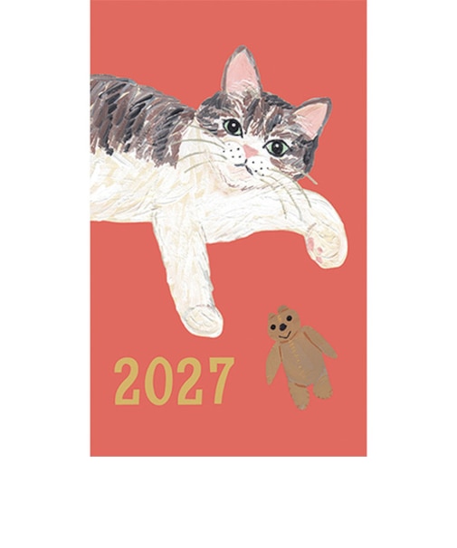 【2026年12月始まり】　グリーティングライフ　キャットアンド/そで山かほ子　ダイアリー　ソフトカバー　B6スリム　マンスリーブ　CD-1462-SD　レッド