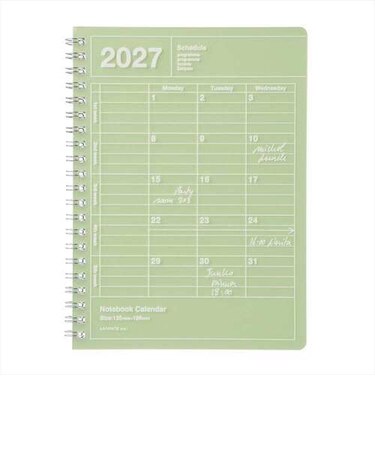 【2027年1月始まり】　マークス（MARK'S）　ノートブックカレンダー　S　縦型　マンスリーブロック　27WDR-NB11-LGN　ライムグリーン　月曜始ま