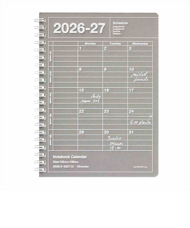 【2026年9月始まり】　マークス（MARK'S）　ノートブックカレンダー　S　縦型　マンスリーブロック　27ADR-NB11-GY　ダブグレー　月曜始まり