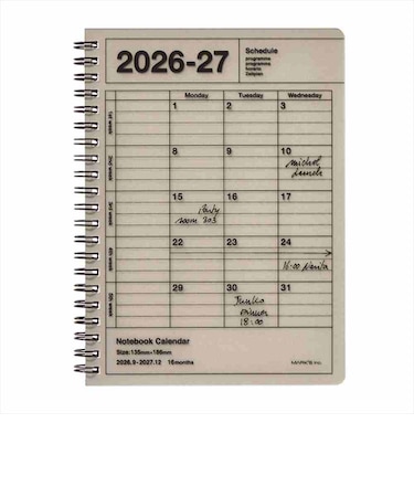 【2026年9月始まり】　マークス（MARK'S）　ノートブックカレンダー　S　縦型　マンスリーブロック　27ADR-NB11-BE　スモーキーベージュ　月曜始