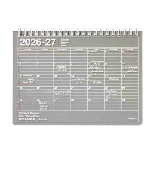 【2026年9月始まり】　マークス（MARK'S）　ノートブックカレンダー　S　マンスリーブロック　27ADR-NB2-GY　ダブグレー　月曜始まり