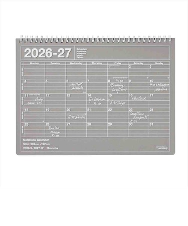 【2026年9月始まり】　マークス（MARK'S）　ノートブックカレンダー　M　マンスリーブロック　27ADR-NB1-GY　ダブグレー　月曜始まり