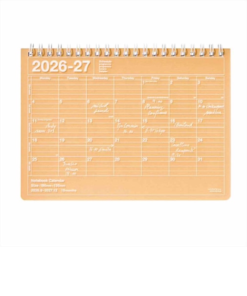 【2026年9月始まり】　マークス（MARK'S）　ノートブックカレンダー　S　マンスリーブロック　27ADR-NB2-OR　マンダリンオレンジ　月曜始まり