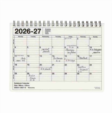 【2026年9月始まり】　マークス（MARK'S）　ノートブックカレンダー　S　マンスリーブロック　27ADR-NB2-WH　ホワイト　月曜始まり