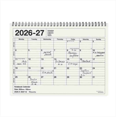 【2026年9月始まり】　マークス（MARK'S）　ノートブックカレンダー　M　マンスリーブロック　27ADR-NB1-WH　ホワイト　月曜始まり