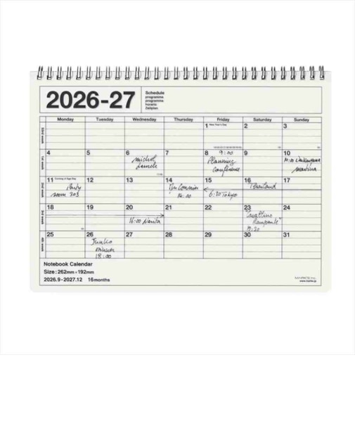 【2026年9月始まり】　マークス（MARK'S）　ノートブックカレンダー　M　マンスリーブロック　27ADR-NB1-WH　ホワイト　月曜始まり