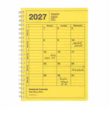 【2027年1月始まり】　マークス（MARK'S）　ノートブックカレンダー　S　縦型　マンスリーブロック　27WDR-NB11-YE　イエロー　月曜始まり