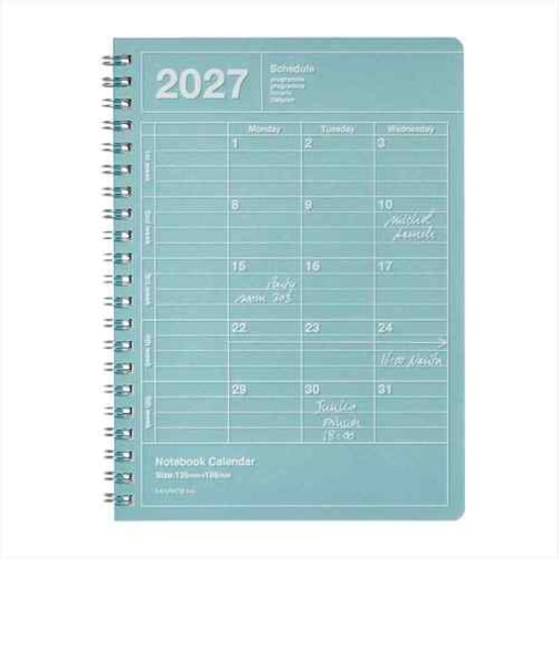 【2027年1月始まり】　マークス（MARK'S）　ノートブックカレンダー　S　縦型　マンスリーブロック　27WDR-NB11-BL　ブルー　月曜始まり