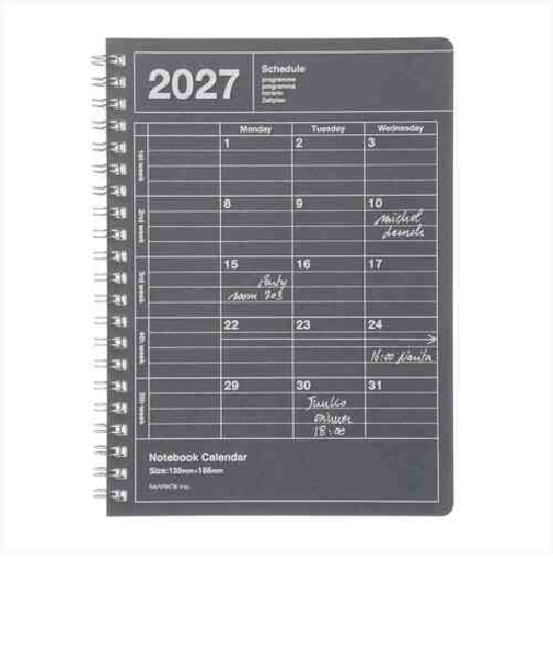 【2027年1月始まり】　マークス（MARK'S）　ノートブックカレンダー　S　縦型　マンスリーブロック　27WDR-NB11-BK　ブラック　月曜始まり