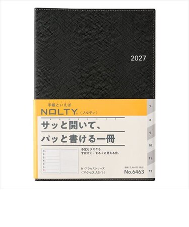【2026年12月始まり】　ノルティ（NOLTY）　アクセス1　A5　ウィークリーレフト　6463　ブラック　月曜始まり