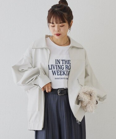 【袖取り外し可能/ユニセックス】フェイクレザー2WAYスタンドブルゾン