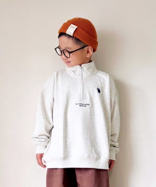 【KIDS】【U.S. POLO ASSN】刺繍ハーフジップスウェット