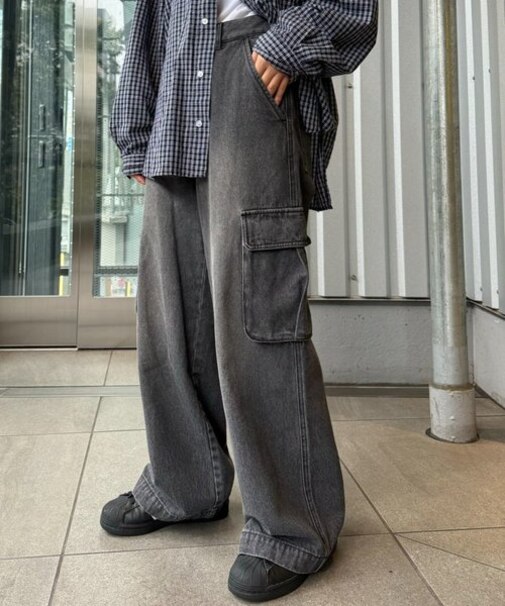 【UNISEX】ワイドデニムカーゴパンツ