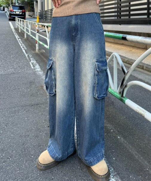 【UNISEX】ワイドデニムカーゴパンツ