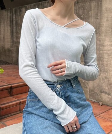 【shay／シェイ】シアーワッフルロンT×カップ付キャミ(セット)