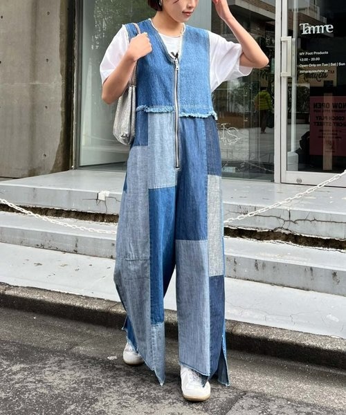 etsinta エシンタ デニムパッチワークオールインワン 新品未使用 ブルー etsinta／エシンタ】デニムパッチワークオールインワン｜チャオ