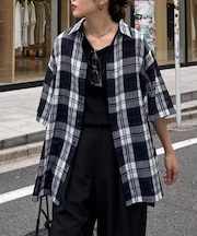 【ユニセックス】バスケット編みメッシュチェックシャツ