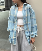 【ユニセックス】バスケット編みメッシュチェックシャツ