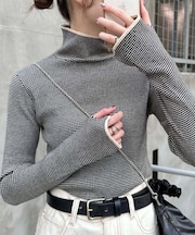 【新色追加】アンチピリング配色ステッチボーダータートルニット