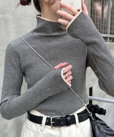 【新色追加】アンチピリング配色ステッチボーダータートルニット