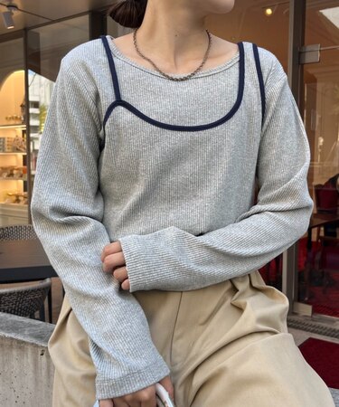 リブアシメキャミレイヤードトップス