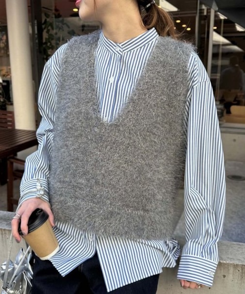 【リバイバル】ミックスフェザーヤーンクロップド丈ベスト