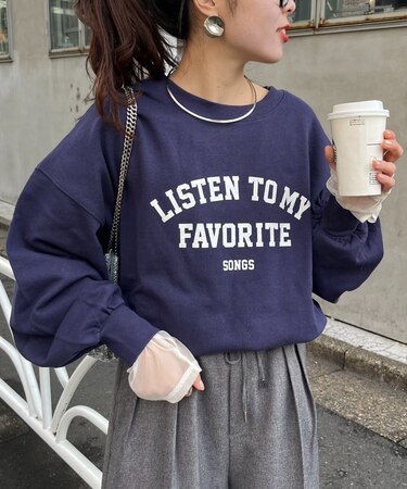 サイドスリットバルーンスリーブカレッジスウェット