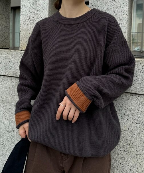 キープシェイプワッフルニットプルオーバー