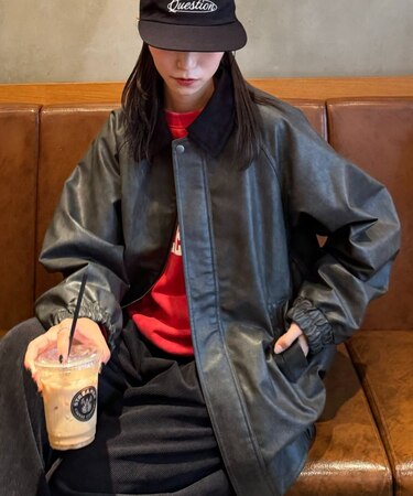襟コーデュロイ切り替えヴィンテージFレザージャケット｜チャオ 